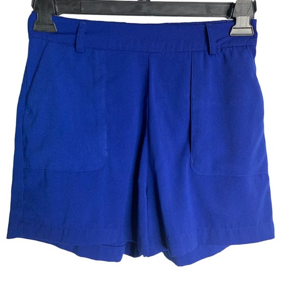 A New Day Pull On Retro Shorts S Blue Elastic Waist Flat Front Pockets Belt Loop - Picture 1 of 5